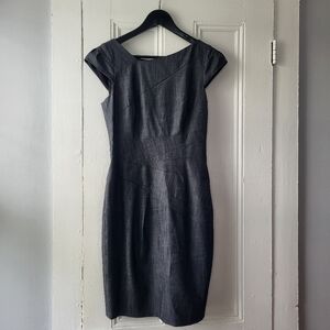 Tailored Charcoal Midi Sheath Cocktail Dress, Size 4